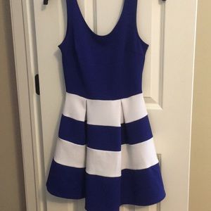 blue dress with white stripes